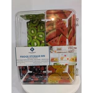 Gourmet Kitchen Fridge Storage Bin Clear Plastic Removable Dividers 12x10x4